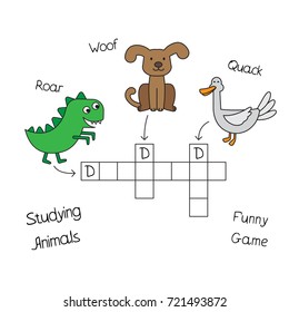 Funny animals crossword for kids. Vector design for children education