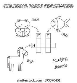 Funny animals crossword. Vector coloring book pages for children education