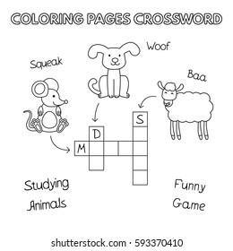 Funny animals crossword. Vector coloring book pages for children education