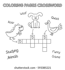 Funny animals crossword. Vector coloring book pages for children education