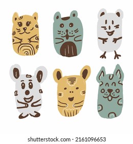 funny animals drawn in pencil for printing, children, postcards, textiles, education, advertising, design, for playing with children
