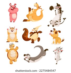 Funny Animals Enjoying and Cheering with Happy Smiling Snout Vector Set