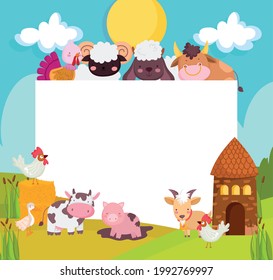 funny animals farm with blank banner