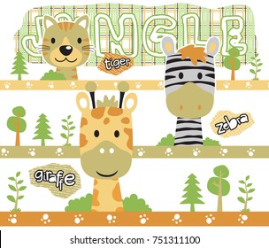 Funny animals head with trees, vector cartoon illustration