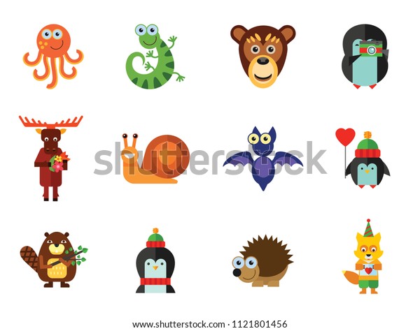 Funny Animals Icon Set Monkey Face Stock Vector Royalty Free