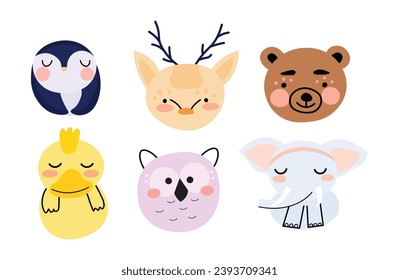 Funny animals illustrations set Scandinavian portrait style. Isolated for fabric and textures.