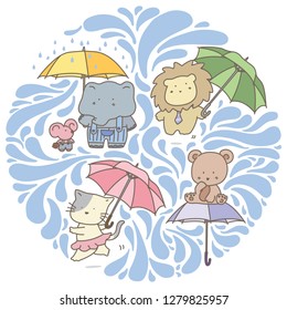 Funny animals in the rain character design