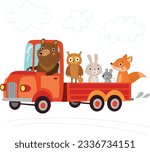 Funny animals ride on a truck