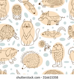 Funny Animals Seamless Pattern. Kids background.