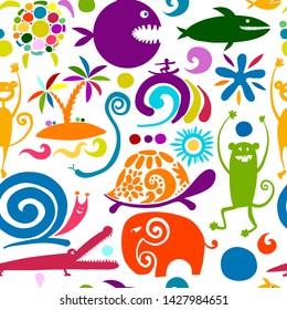 Funny animals, seamless pattern for your design