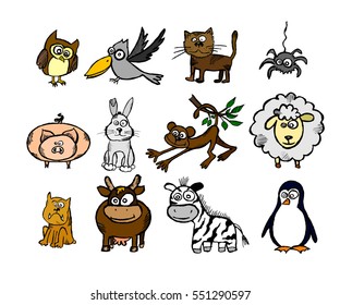 Funny animals set. Vector