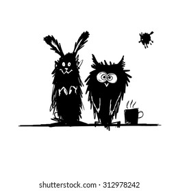 Funny animals. Sketch for your design. Vector illustration
