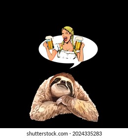 funny animals sloth oktoberfest wo design vector illustration for use in design and print wall art poster canvas