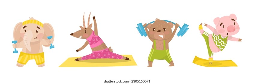 Funny Animals in Sportswear Doing Sport Activity Vector Set