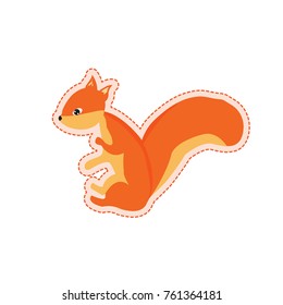 Funny animals sticker. Vector illustration of cute beautiful red squirrel
