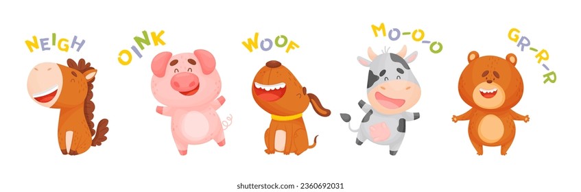 Funny Animals Talking Making Noise and Sound Vector Set