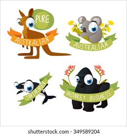 funny animals tattoo. Kangaroo, koala, orca, gorilla. May be used as stickers, badges, logos or emblems