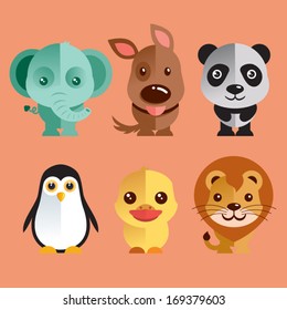 Funny Animals vector illustration set