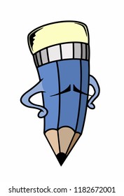 
funny animate pencil with hands and a live mustache
