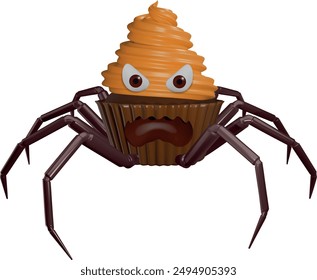 Lustige animierte Cupcake mit Spinnenbeinen. isolierte Halloween-Figur