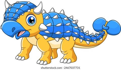 Funny ankylosaurus cartoon vector illustration on white background