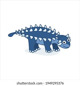 Funny ankylosaurus character in cartoon style. Cute dinosaur flat kid graphic. Isolated vector illustration.