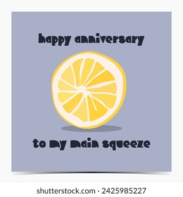 Funny anniversary greeting card, poster, template, label with lemon motif
