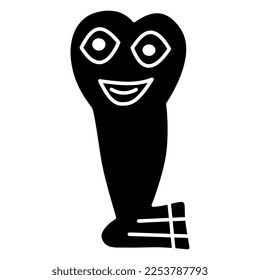Funny anthropomorphic human foot or leg with eyes and smiling mouth. Native American symbol. Ancient Peruvian ethnic design from Nazca pottery. Black and white silhouette.