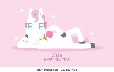 Funny anthropomorphic zodiac horse. Chinese new year of the horse, or lunar new year 2026 greeting card illustration. Beautiful horse new year card.