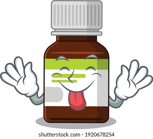 Funny antibiotic bottle cartoon design with tongue out face