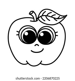 Funny apple cartoon characters with cute face vector illustration. For kids coloring book.