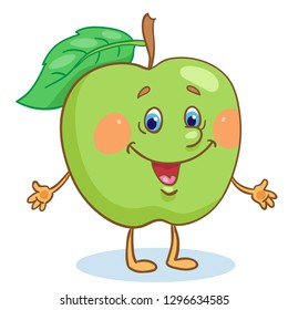 Funny apple in cartoon style. Isolated on white background. Vector illustration.