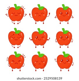 Funny apple character with vector hand drawn cartoon kawaii character