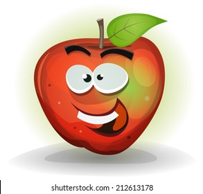 Funny Apple Fruit Character/ Illustration of a cartoon funny healthy and happy apple fruit character