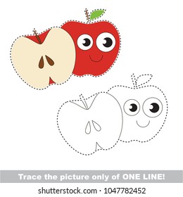 Funny Apple fruit slice to be traced only of one line, the tracing educational game to preschool kids with easy game level, the colorful and colorless version.