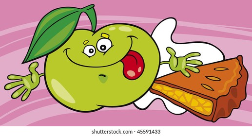 funny apple with pie and milk