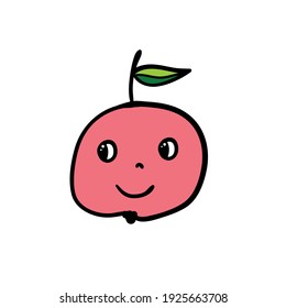 Una manzana divertida. Ilustración vectorial al estilo de las caricaturas. Elemento de diseño de historietas. Fruta con ojos y sonrisa.