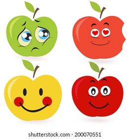 Funny apples fruits set vector illustration