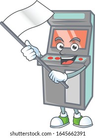 Gracioso diseño de personaje de caricatura de una máquina de juegos de arcade con una bandera