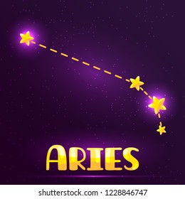 funny aries constellation. Vector isolated illustration of zodiac sign on a starry sky. cute golden stars for the design of children's things
