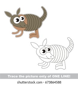 Funny Armadillo to be traced only of one line, the tracing educational game to preschool kids with easy game level, the colorful and colorless version.