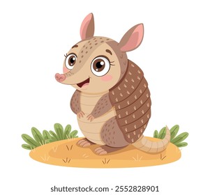 Gracioso armadillo. Ilustración animal linda de la historieta Estilo plano de moda dibujado a mano, Ilustración vectorial aislada del carácter del animal doméstico