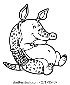 funny armadillo. Vector illustration coloring page of happy cartoon armadillo for children and scrap book