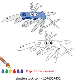 Funny Army Knife multitool to be colored, the coloring book for preschool kids with easy educational gaming level.