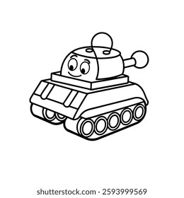 Funny army tank  vector silhouette  with while Background art