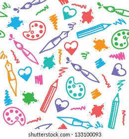 funny art seamless pattern with hand drawn elements