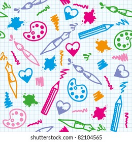 funny art seamless pattern with hand drawn elements