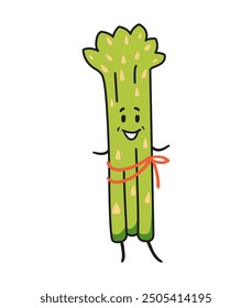 Funny asparagus doodle kawaii character illustration with outline isolated on white.