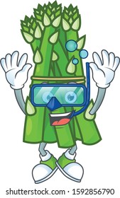 Funny asparagus mascot design with Diving glasses