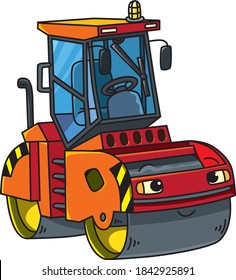 Funny Asphalt Compactor Car With Eye. Vector